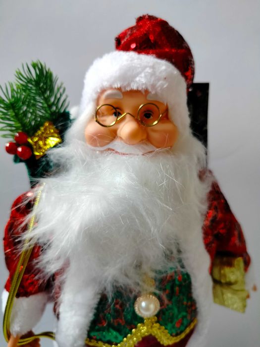 Figurka lalka Mikołaj stojący czerwony z workiem 45cm