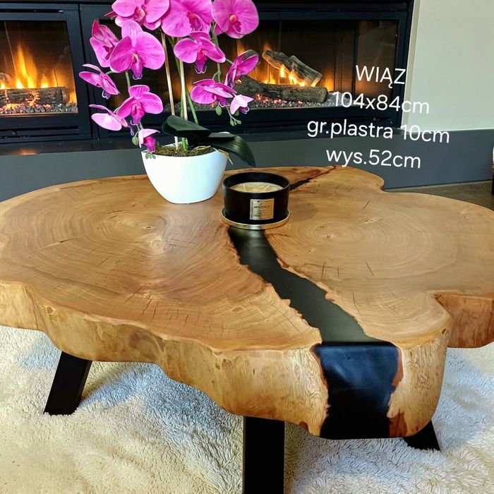 Stolik kawowy 104x84cm LIVE EDGE plaster drewna loft