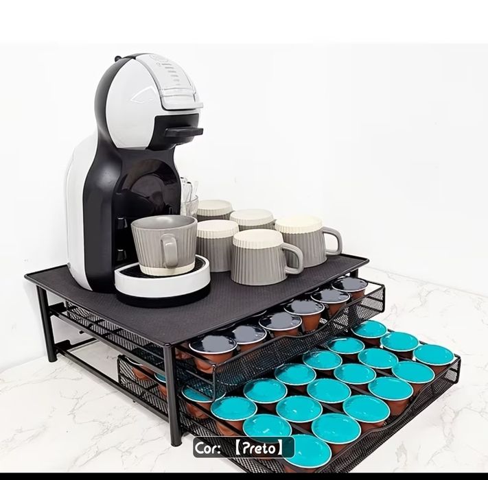 Suporte Organizador com 2 Gavetas para Cápsulas de Café (Metal Preto)