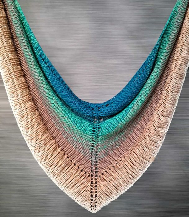 Przepiękna Miękka Ciepła Olbrzymia Zielono/Kremowa CHUSTA OMBRE