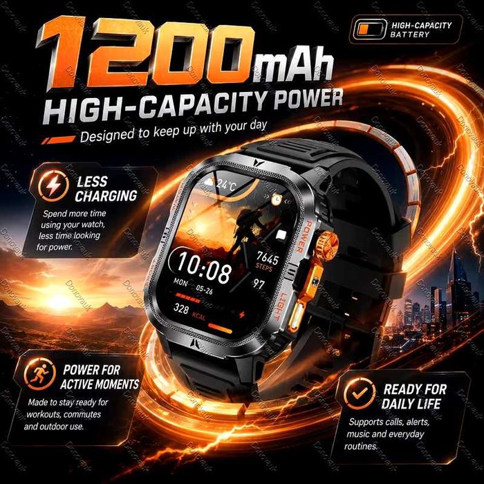 Смарт часы. VWAR HT46 PRO. NFC. 1200mAh. LED-фонарик.