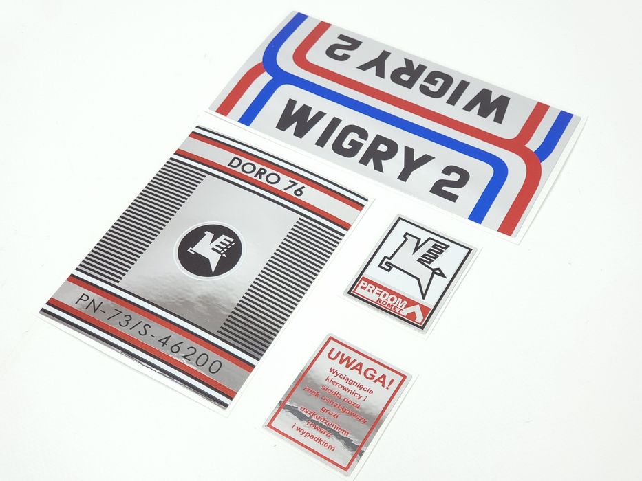 NOWE Naklejki Romet Wigry 2 komplet zestaw DORO PRL Emblematy
