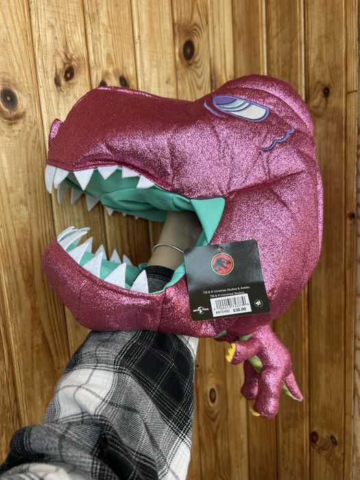 Шапка іграшка динозавр з блискітками рожевий динозавр universal jurassic park