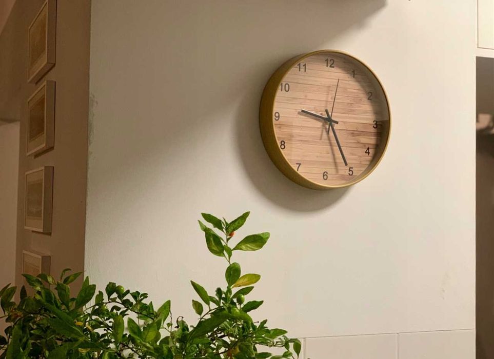 Drewniany Zegar Beżowy Cichy Zegar Ścienny Drewno 25Cm Minimalistyczny