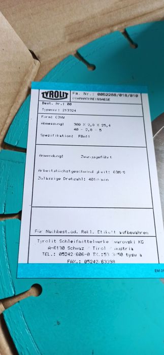 Disco de corte betão 300 mm Tyrolit