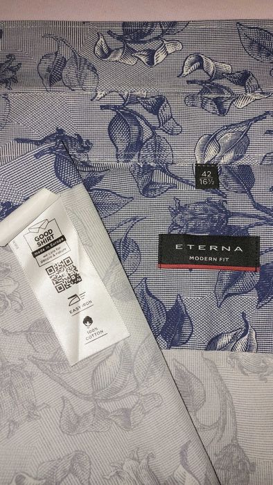 QR-код 42 ETERNA с Цветами Красивая рубашка 100% хлопок
