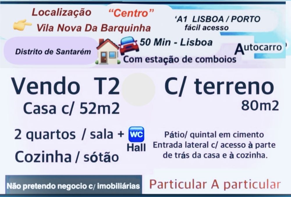 T2  moradia   C/Terreno “ VN Barquinha
