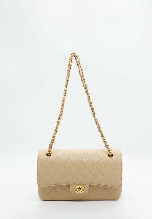 Сумка Chanel Classic Flap 25 Beige Caviar Gold Hardware бежева