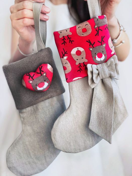 Новорічний носок чобіток для подарунків декор Різдво