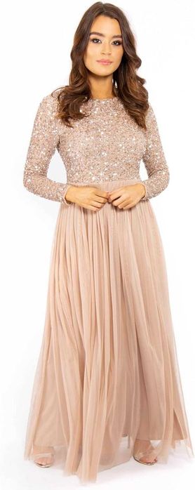 Damska Sukienka Wieczorowa Maxi MAYA DELUXE Cekiny Przygaszony Róż 38