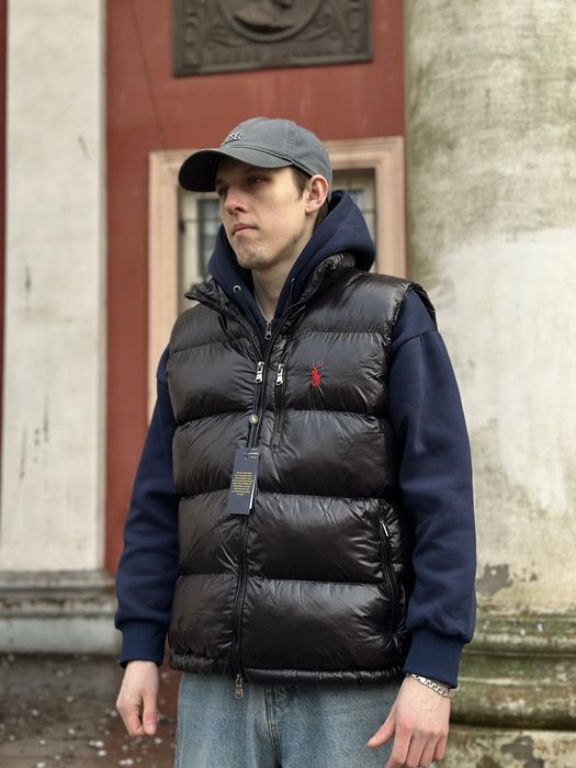 Глянцевая желетка Поло Ральф Лоурен черная Мужская жилетка Polo Ralph