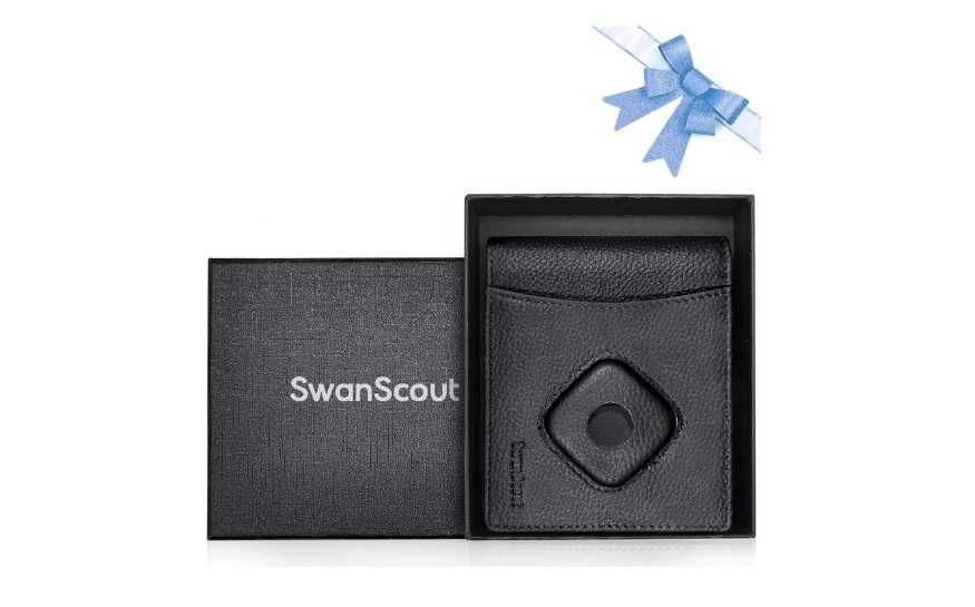 Portfel męski czarny z prawdziwej skóry, ochrona RFID SwanScout