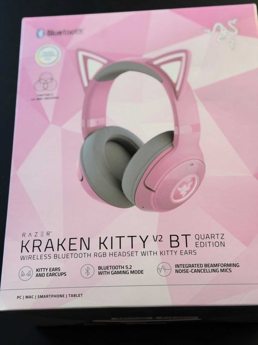 Słuchawki bezprzewodowe z mikrofonem Razer Kraken Kitty V2 BT Quartz