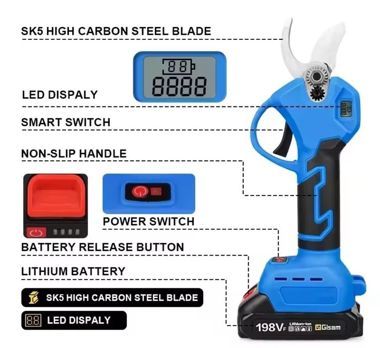 Excelente tesoura de poda com 2 baterias de 128VF,