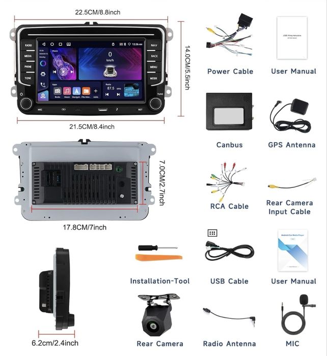 Rádio Android 15 VW | CarPlay e Android Auto | 4GB/64GB