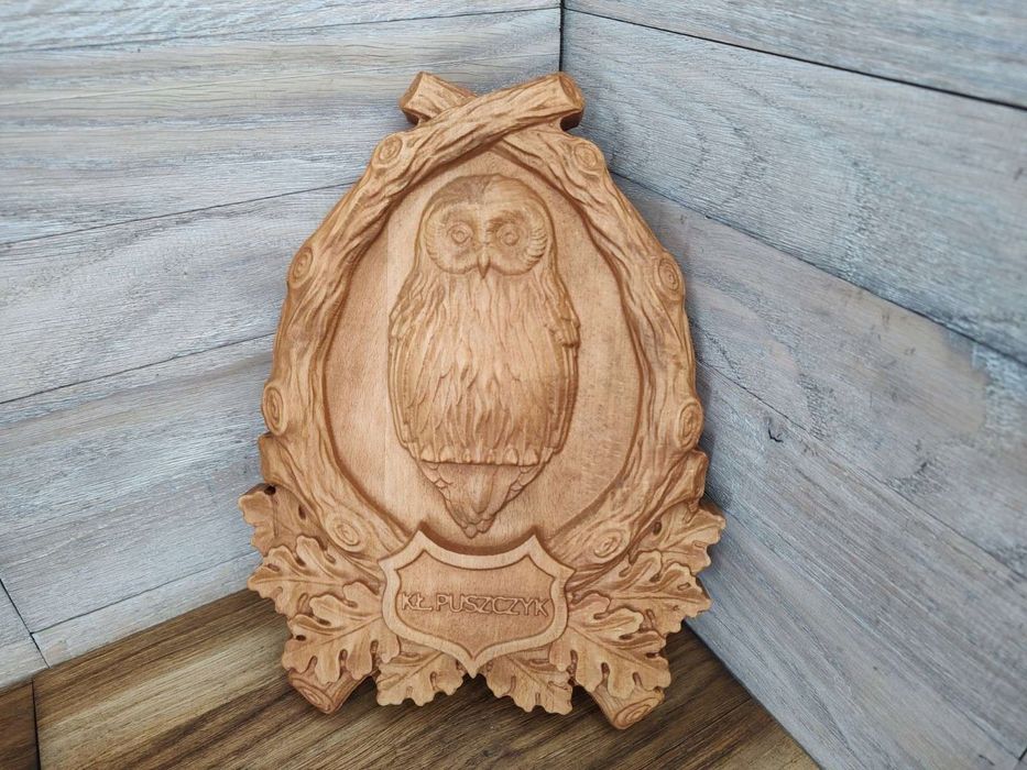 Obraz płaskorzeźba z drzewa zwierzę sowa trofeum dla myśliwego 120cm