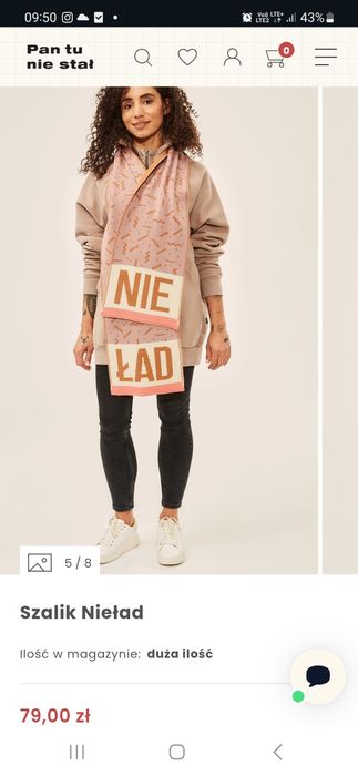 Pan Tu Nie Stał szal szalik NIEŁAD ŁADNIE stan idealny brudny róż