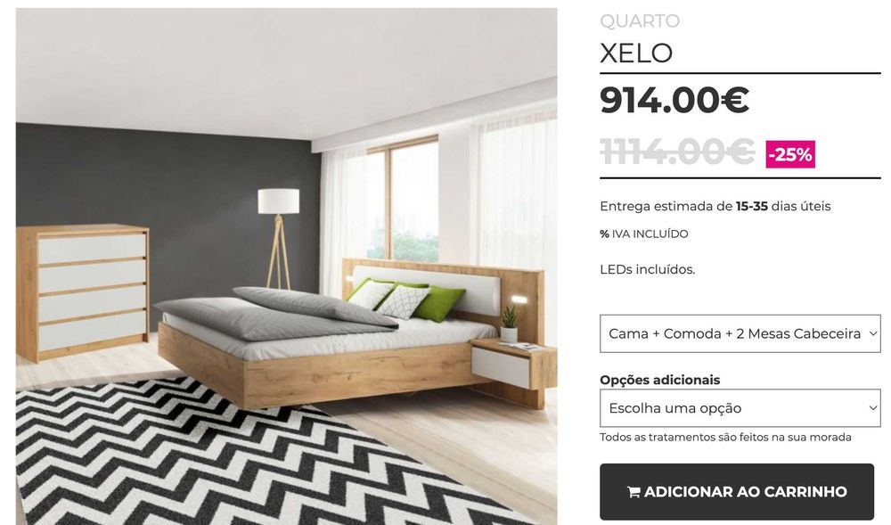 Quarto Completo - Cama, Cabeceira, Mesa de Cabeceira, Cômoda, Colchão