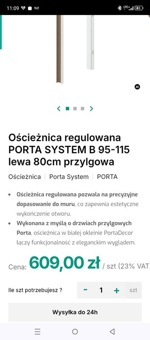 Drzwi porta verte 80 L   z ościeżnica regulowana