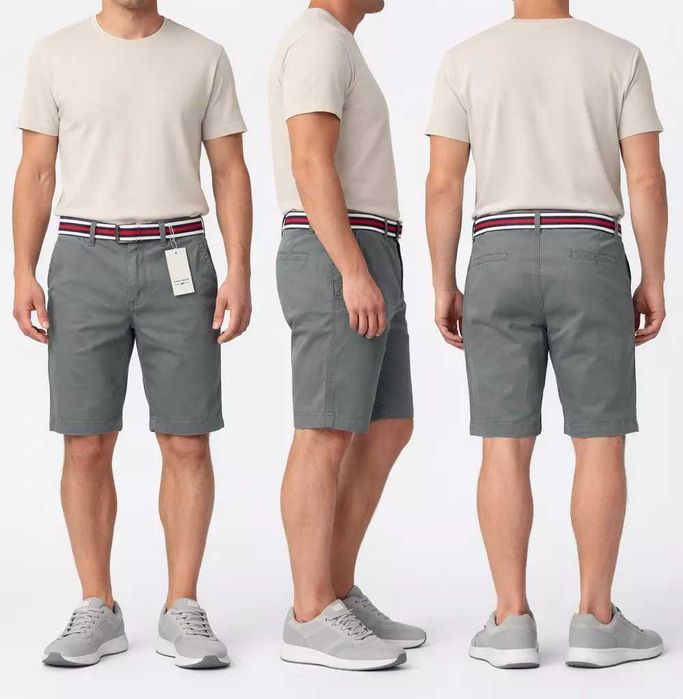 Nowe męskie spodenki Tom Tailor - Polo Team szare szorty z paskiem rozmiar W40
