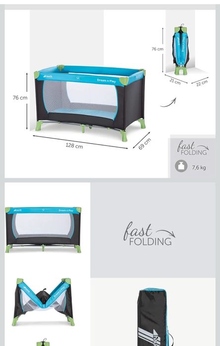 Cama de viagem para bebe dobrável 120x60