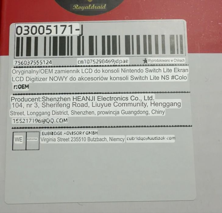 Ekran LCD Digitizer do Nintendo Switch Lite NS nowy