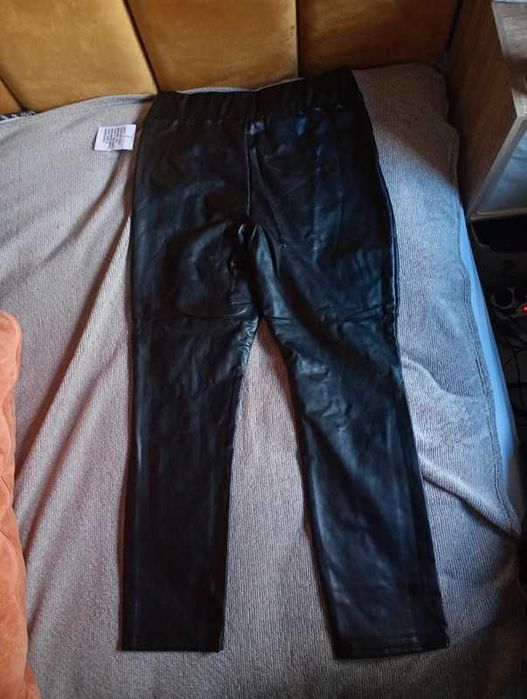 Skórzane legginsy spodnie z wysokim stanem