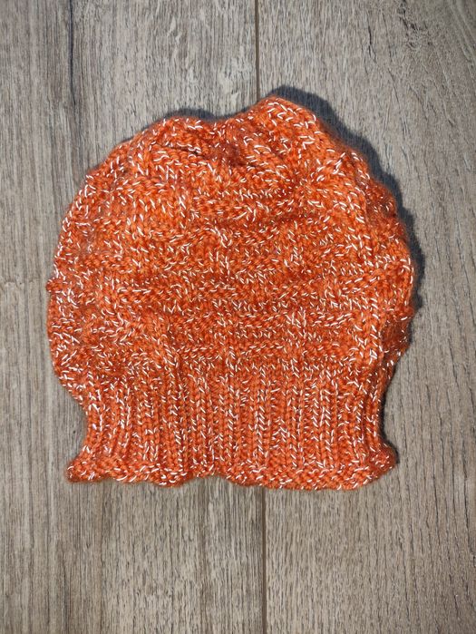 Czapka odblaskowa wełniana wełna ruda pomarańczowa