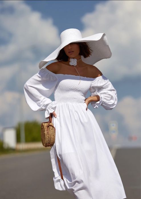 Лляна біла сукня для вагітних на фотосесію або повсякдень