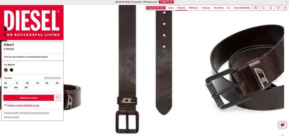 Diesel B-Dave Ii Cinto para homem Tam 70