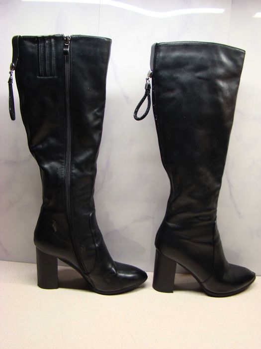 Bawoczka czarne ocieplane kozaki R. 36 damskie do kolana na obcasie