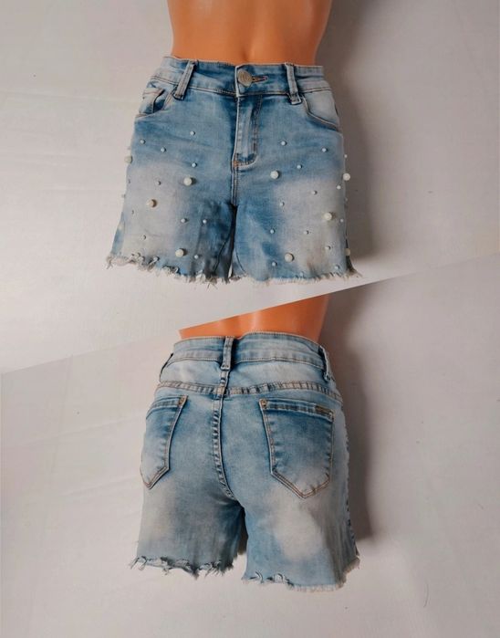 Jasno niebieskie spodenki dżinsowe z perełkami Miss RJ S 36