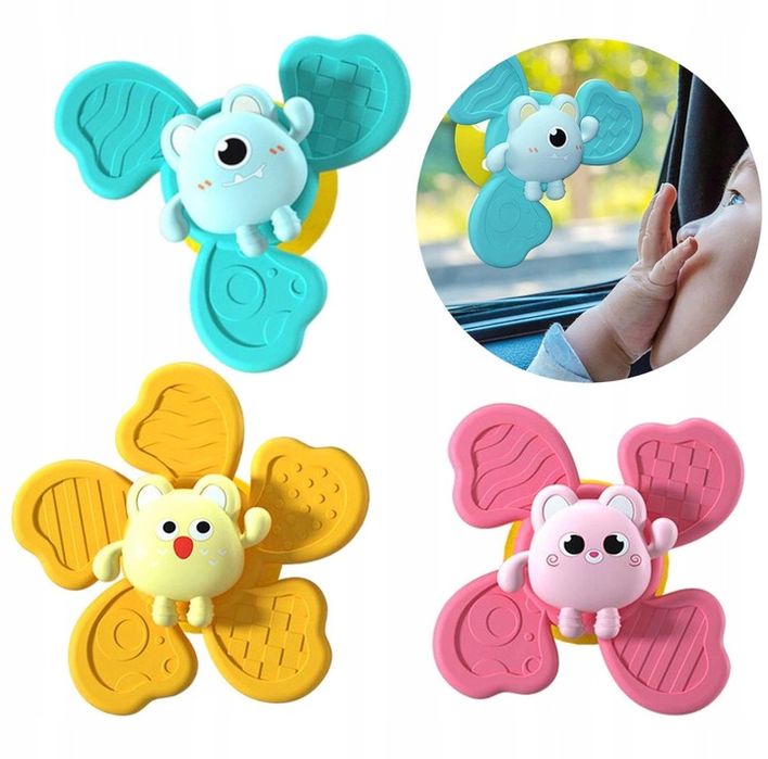 Fidget Spinner 3x Wirująca Grzechotka Zabawka Z Przyssawką Do Szyby Ką