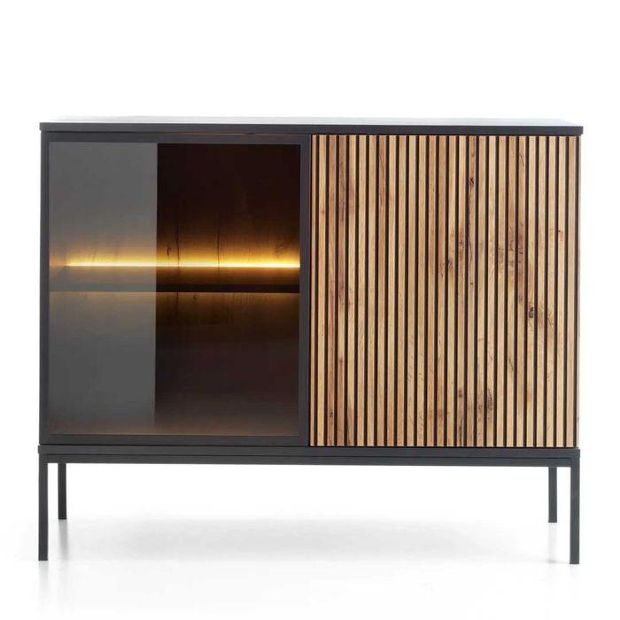 Stylowa Komoda do salonu 104 cm Royal K104 / Czarny + Dąb Wotan