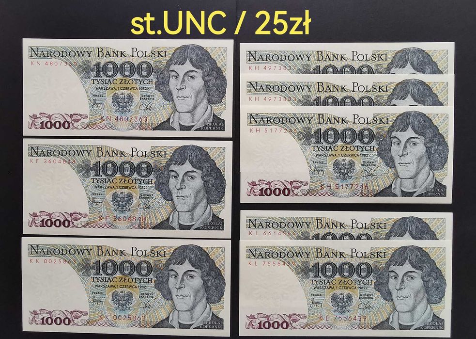 1000 zł 1982r st.1 / UNC różne serie