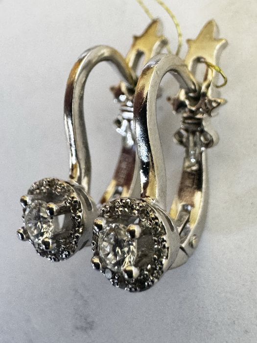 Золотые серьги с бриллиантами белое золото 585 проба