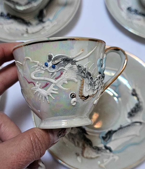 serviço de café japonês vintage dragonware com geisha