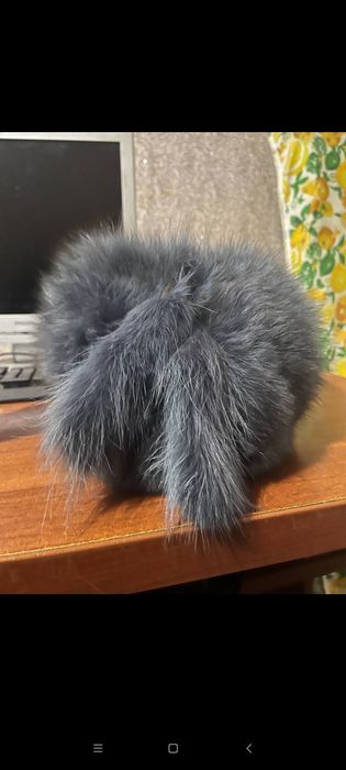 Шапка из песца,натуральный мех,темно синий!