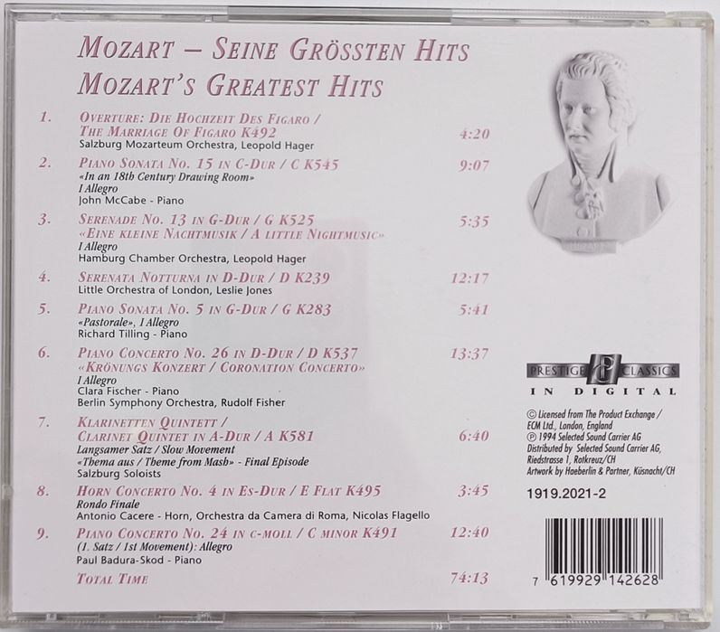 Wolfgang Amadeus Mozart Greates Composer's Greatest Hits 1994r