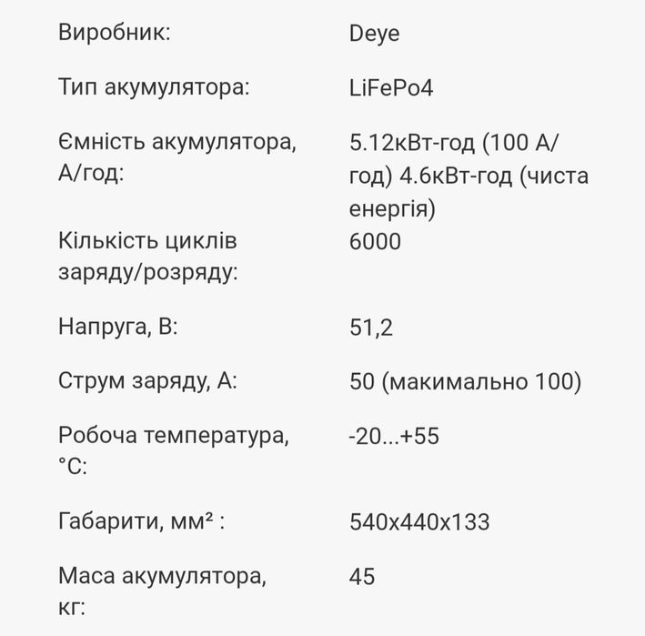 DEYE SE-G5.1 Pro-B LiFePO4 LV 51.2v 100AH 5.12kWh