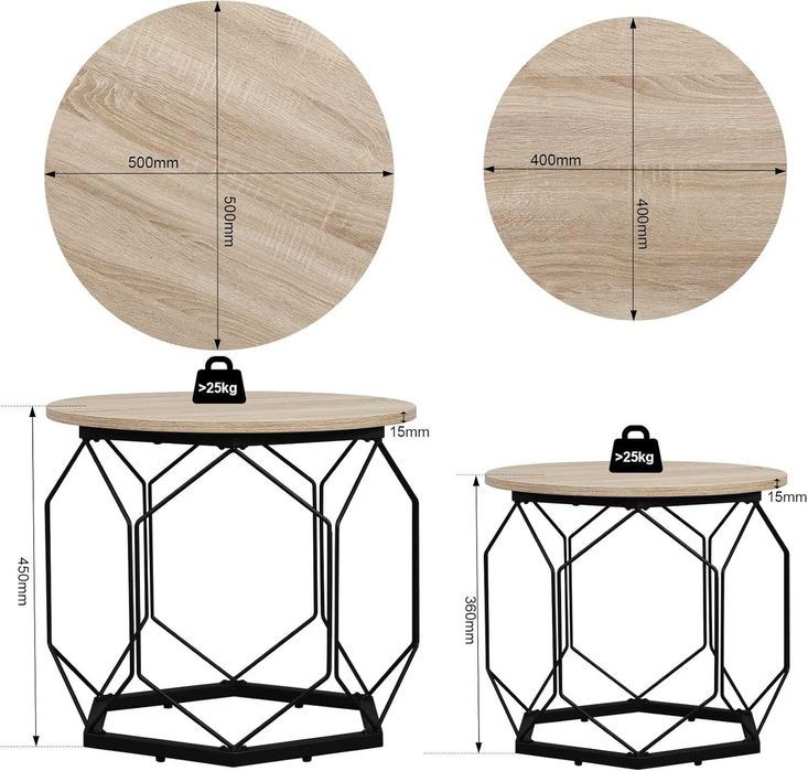 Zestaw 2x Stolik Kawowy Do salonu Woltu Jasny Dąb Loft Industrial