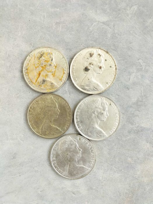 Lote 5 Moedas de Prata - 50 Cents Austrália 1966 (Raras/Circulares)