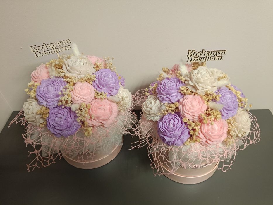 2 boxy 15 cm fiolet i róż z fioletem
