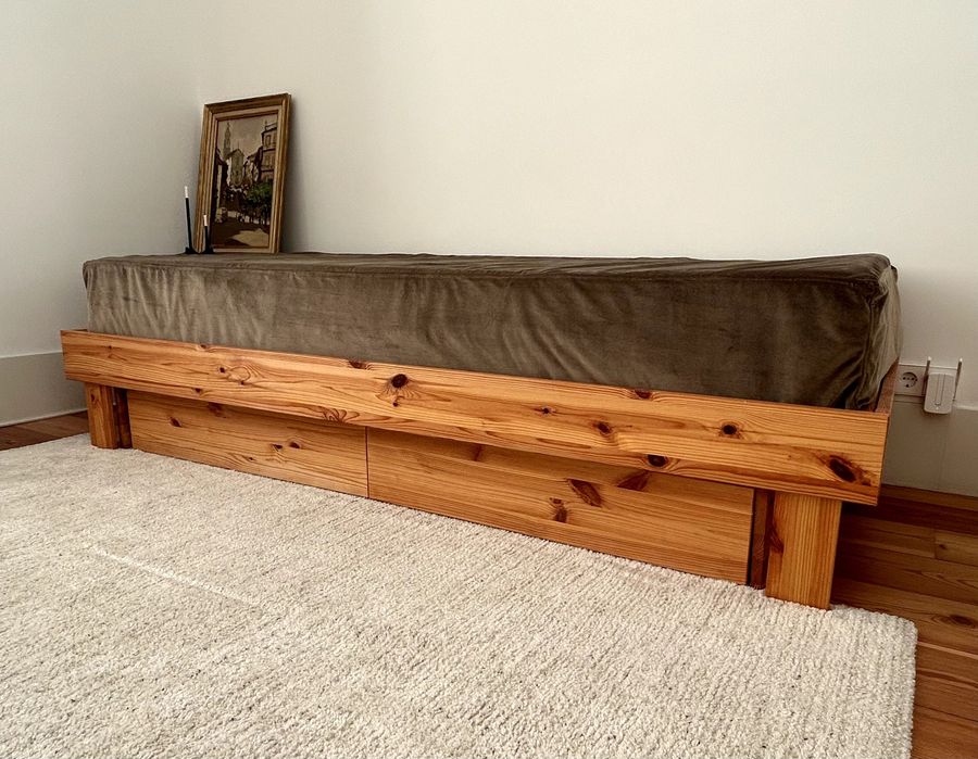Full Set: Ikea GLAMBERGET Bed Frame + Custom Velvet Mattress Set - Adjustable 80x200cm to 160x200cm. Estrutura de cama + Conjunto de colchão