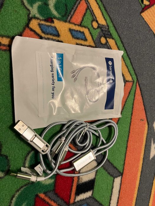 Nowy Kabel do ładowania 5 w 1 z podwójnym wejściem 100 cm