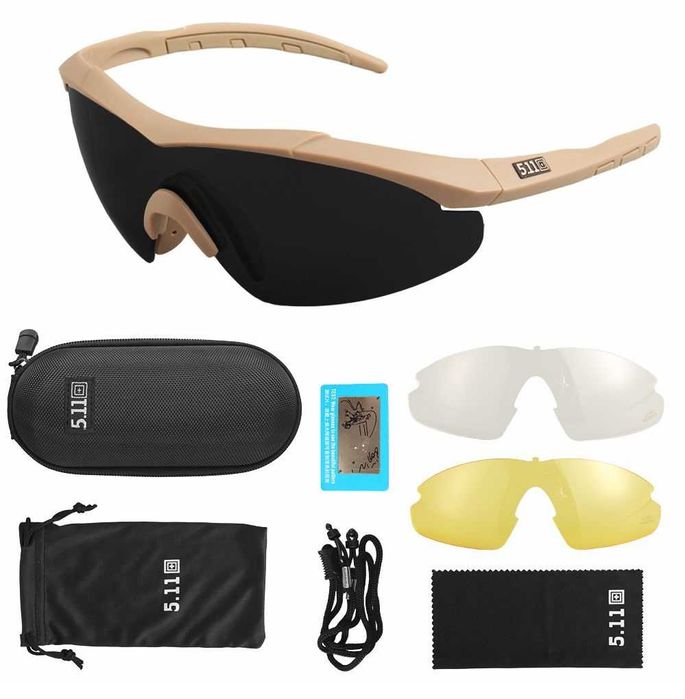 Тактичні Окуляри 5.11 Aileron Shieldз поляризацією із 3 лінзами койот