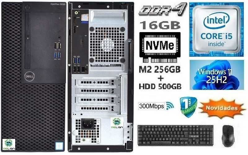 Pç/Torre DELL3050 7ªG|i5.7500-3.8G|16G|HDMI|NVMe256+HDD500|Wifi+BT|W11