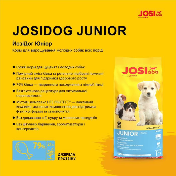 JosiDog Junior 15 кг від Josera. Преміум корм для цуценят з 2 міс.