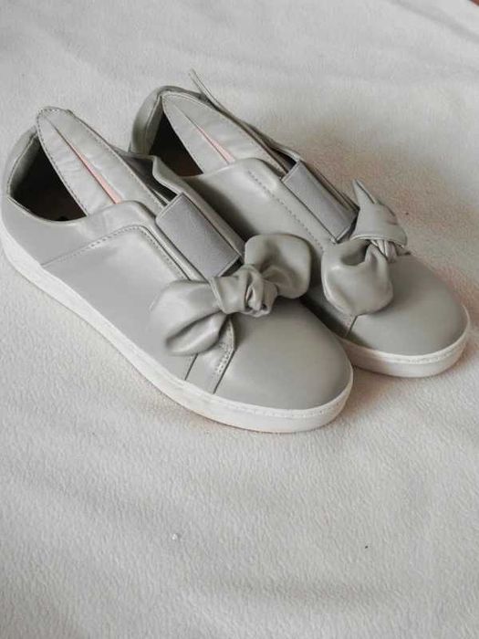 Slip on trampki wsuwane   z kokardą uszy królika szare rozmiar 40