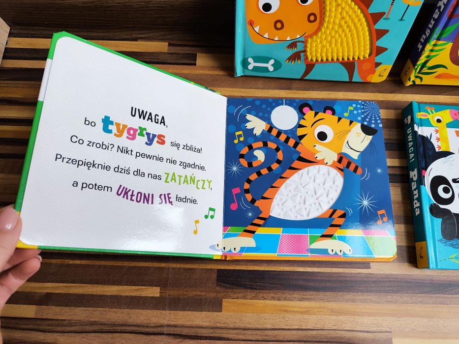 Zestaw Książki sensoryczne uwaga jeż dinozaur kangur  rekin tygrys